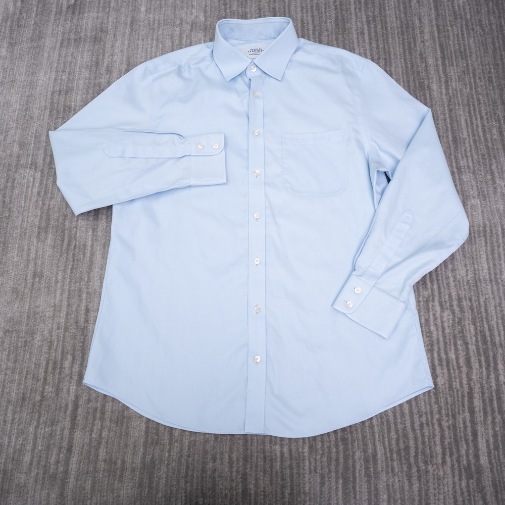 Charles Tyrwhitt Dress Shirt Mens 16.5/34 Blue Excellent Non Iron Slim Fit Twill